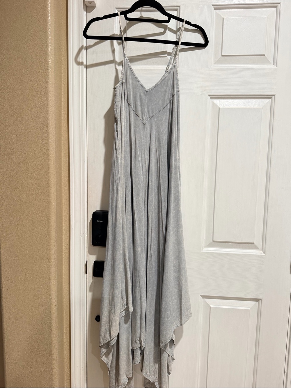 Flowing Light Gray Handkerchief-Hem Maxi Dress